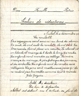 Cahier de rédactions de 1922