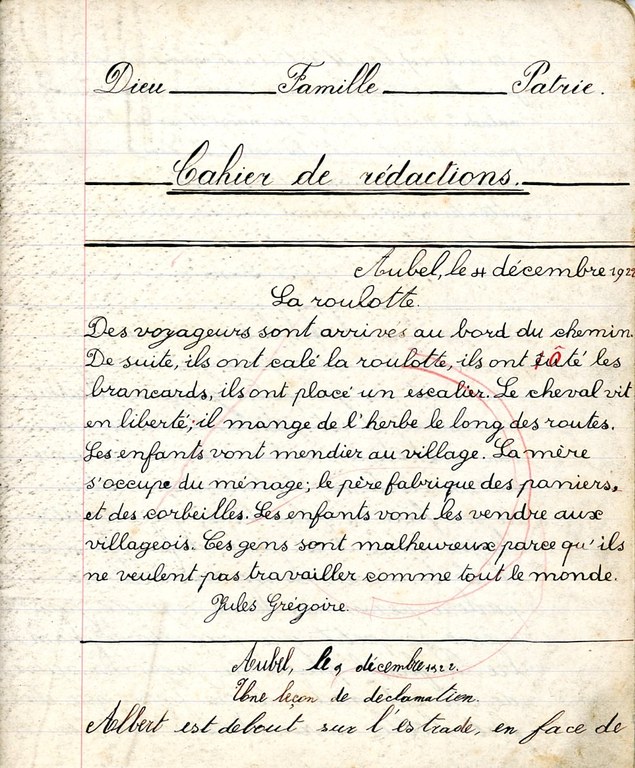 Cahier de rédactions de 1922