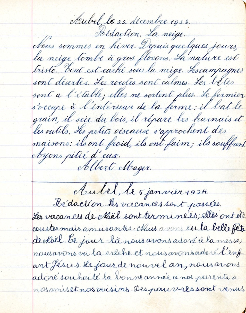 Enseignement Ecole communale Aubel Cahier de rédactions XXXX - Albert Mager006.jpg