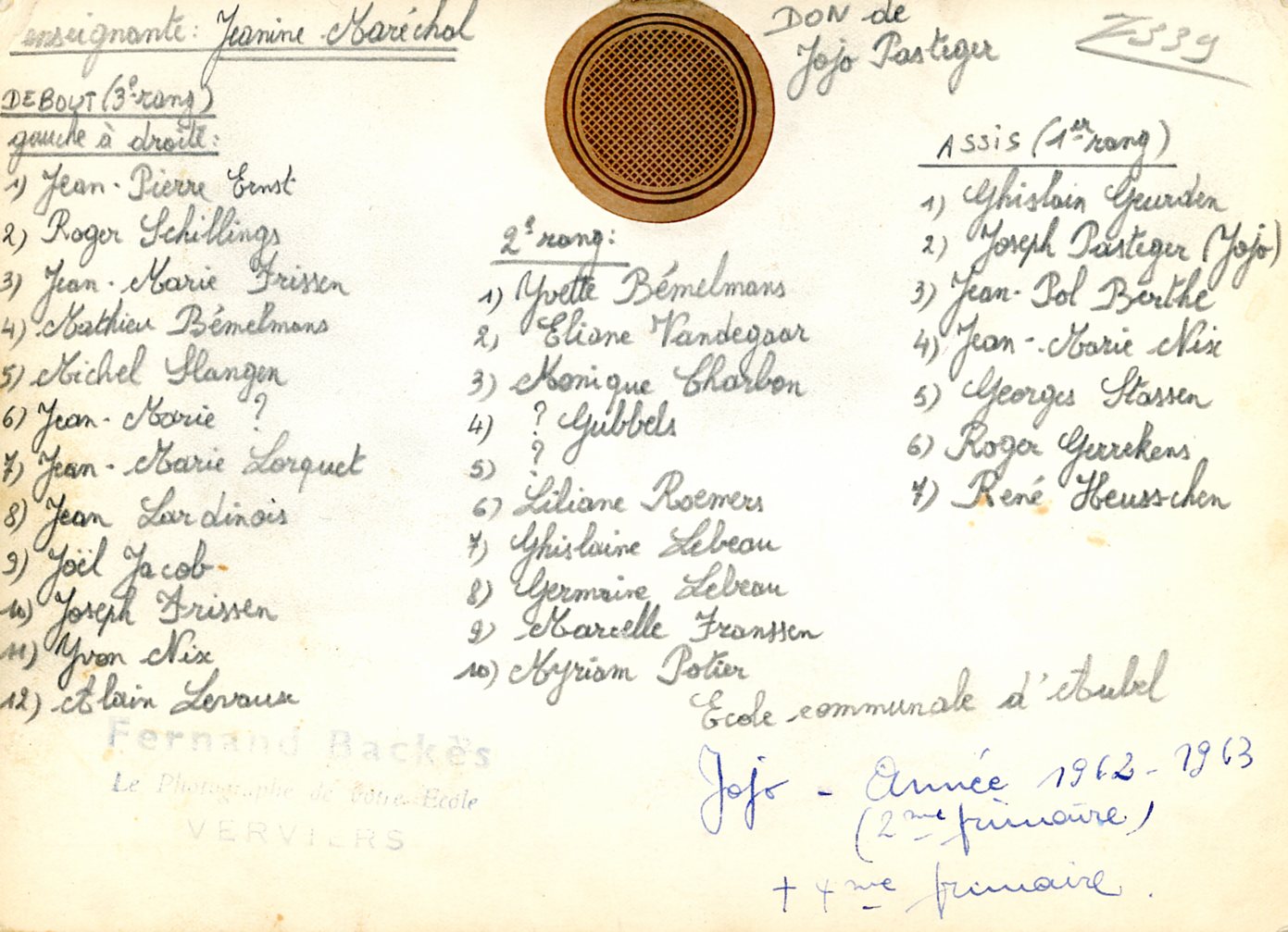 Enseignement Ecole communale d'Aubel Classe de 2e et 4e A de Jeanine Maréchal 1964 - Jojo Pasteger002.jpg