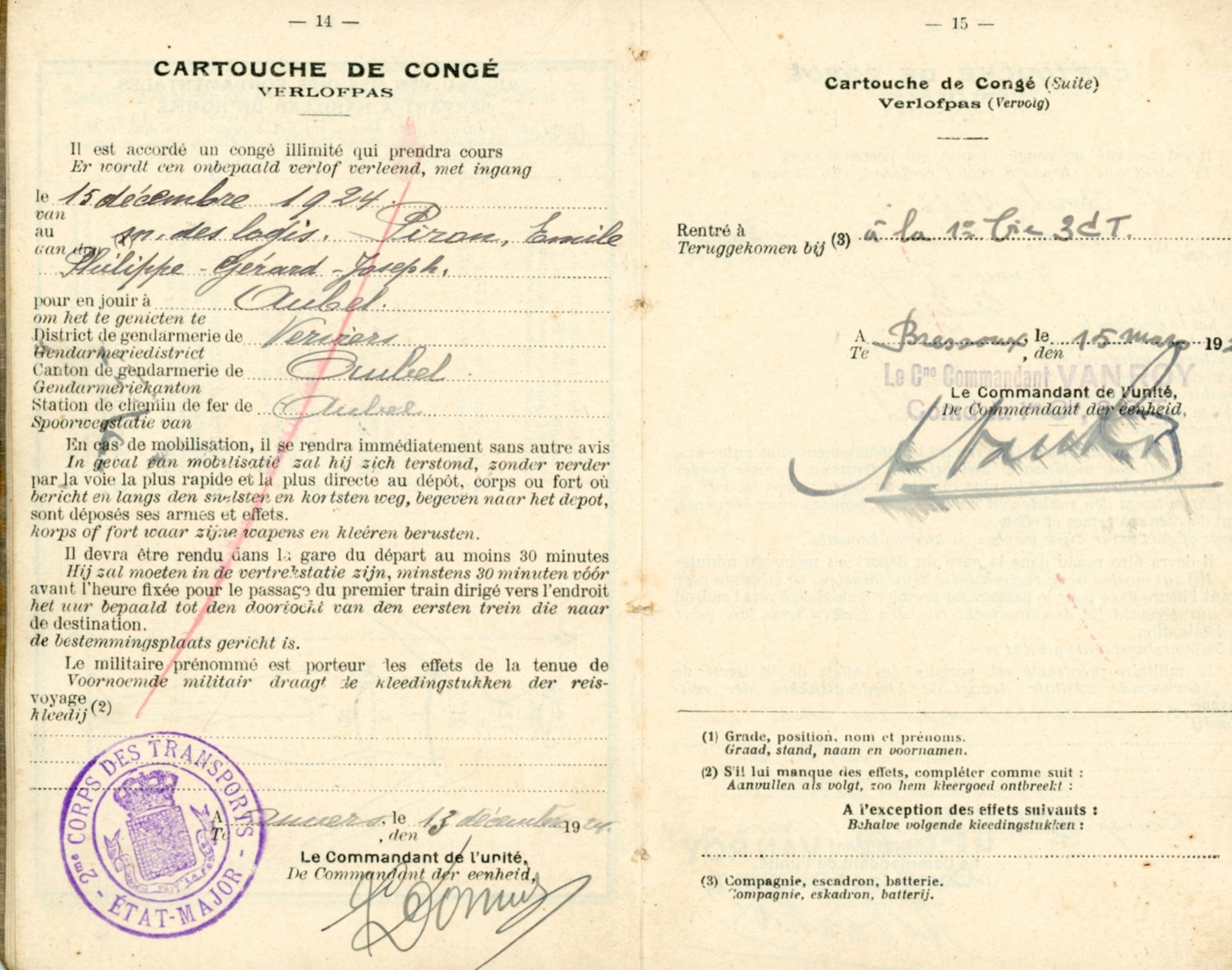 Livret militaire Piron Emile 1923 - Clairette Piron013.jpg