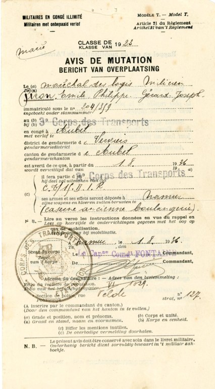 Militaires en congé illimité Avis de mutation 1936 - Clairette Piron005.jpg