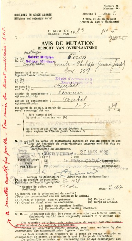 Militaires en congé illimité Avis de mutation 1939 - Clairette Piron007.jpg