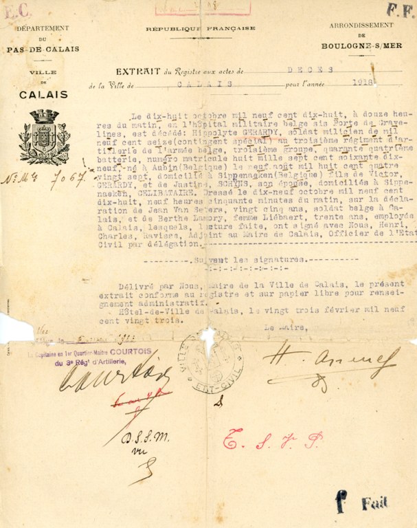 Guerre 14-18 Acte de décès de Gérardy Hippolyte Jean Joseph1918 - Isabelle Gérardy001a.jpg