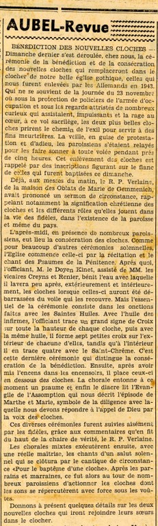 Les nouvelles cloches de l'église en 1950