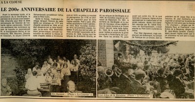 Le 200e anniversaire de la chapelle paroissiale