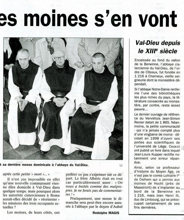 Val-Dieu Article de presse Les moines s'en vont 2 2001 - Brée Fernand 010.bmp