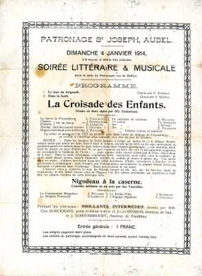 Affiche pour une soirée littéraire et musicale datant du 04 janvier 1914.