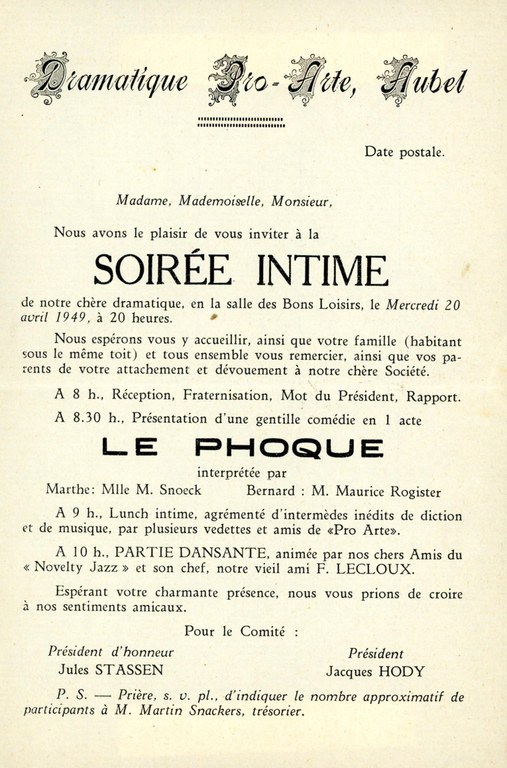 Dramatique "Pro Arte" - Comédie en 1 acte : "Le phoque"