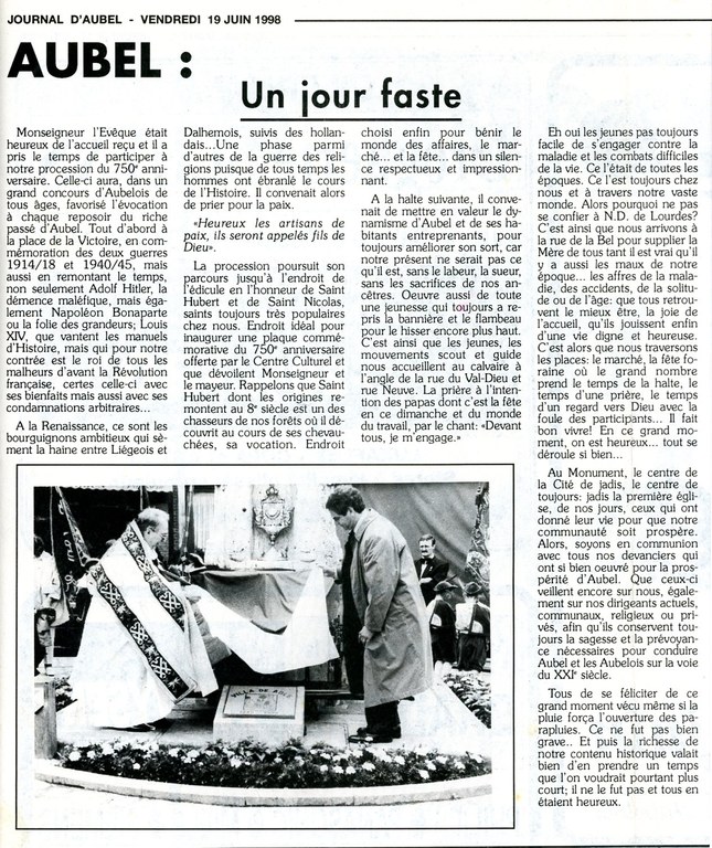 Le 750e anniversaire d'Aubel