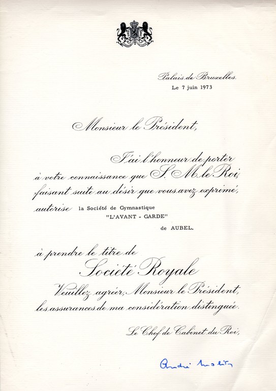 "L'Avant-Garde" devient société royale en 1973