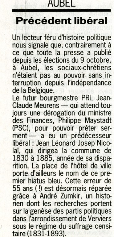 La vie politique à Aubel
