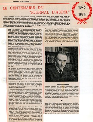 Le centenaire du "Journal d'Aubel"