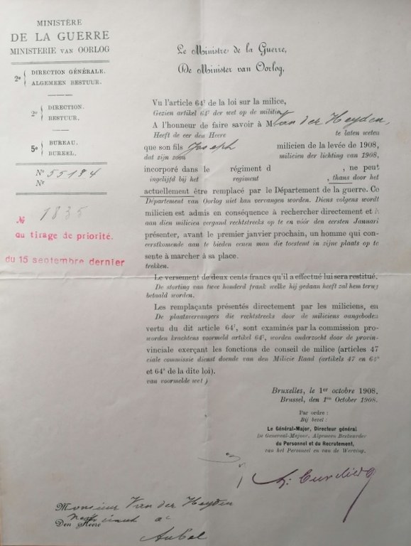 Service militaire - Tirage de priorité en 1908