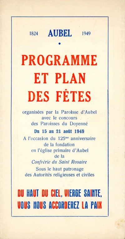Programme du rosaire et des jeux scéniques en 1949.